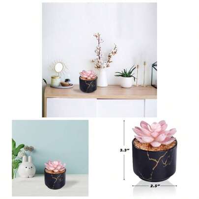 Artificial Plants And Succulents In 2 White Ceramic Pots, Small Plants Office And Desk Decor, Bathroom, Bedroom, Shelves Women