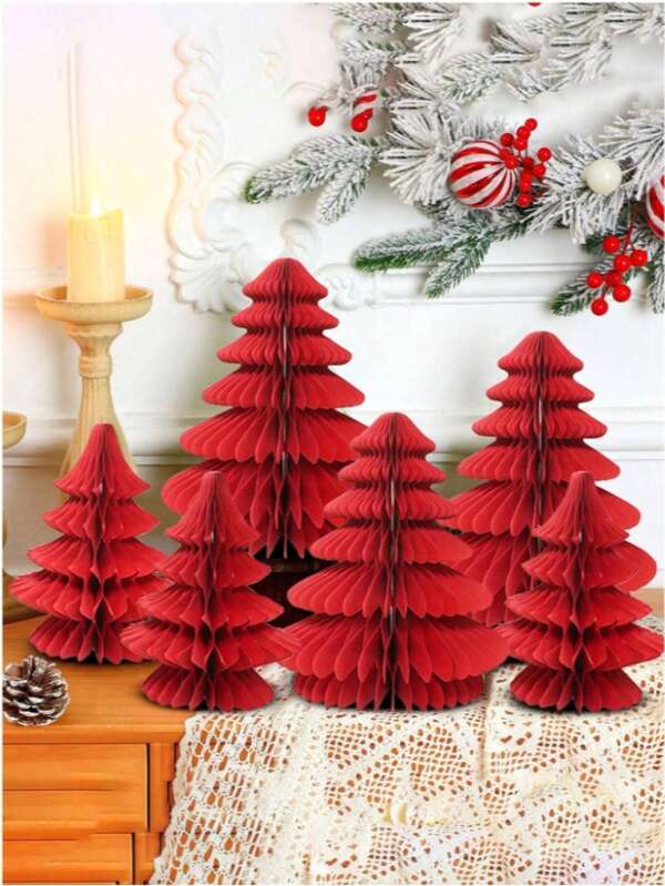 2 Stücke Weihnachtsbaum-förmige Tischdekoration, Weihnachtsdekoration, Weihnachtsbaum Wabenpapierdekoration, Weihnachtsparty Dekoration, Weihnachts-Tischdekoration, Silvester Party, Weihnachtsfeststimmung Dekoration, Weihnachten