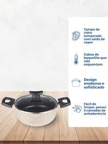 Cookware Set Casserole Set 9 Pieces Kit Nonstick Glass Lid Elegance With Cutlery - Blanco y Negro - Ver 3