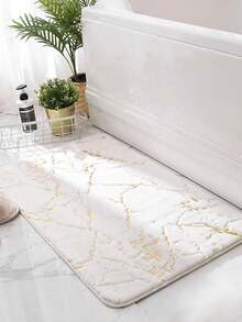 3 Pieces Marble Texture Plush Bath Mat Set, Creative Polyester Non-Slip Bath Mat For Bathroom Decoration, Outdoor Door Mat, Autumn Decoration, Bathroom Mat, Bathroom Accessories,Christmas, Room Wall Decorations, Ornaments, Gifts, Wreaths, Thanksgiving, Home Decor - White - View 2