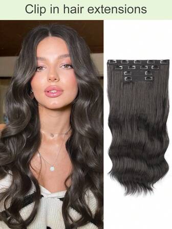 夹式接发 4 件 20 英寸夹式长波浪卷发接发 柔软合成接发纤维假发 适合女性日常使用