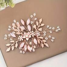 1 pente de cabelo de noiva feito à mão com cristais, acessório de cabelo para casamento em tom ouro rosa, ideal para o Dia dos Namorados. - ouro rosa - Ver 8