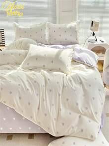 1pc Cute Polyester Heart Pattern Single Duvet Cover, Suitable For Student Dormitory, Multi-Color - Multicolor - View 1