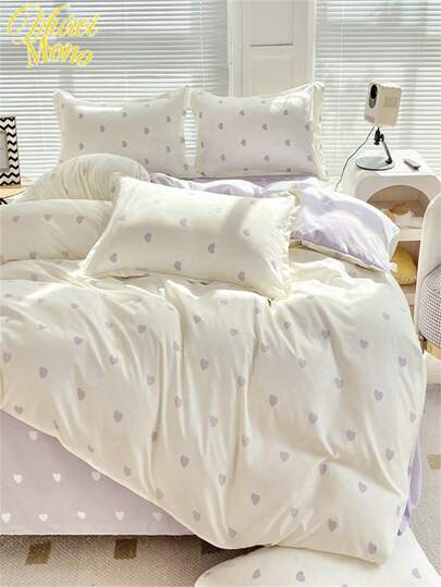 1pc Cute Polyester Heart Pattern Single Duvet Cover, Suitable For Student Dormitory, Multi-Color