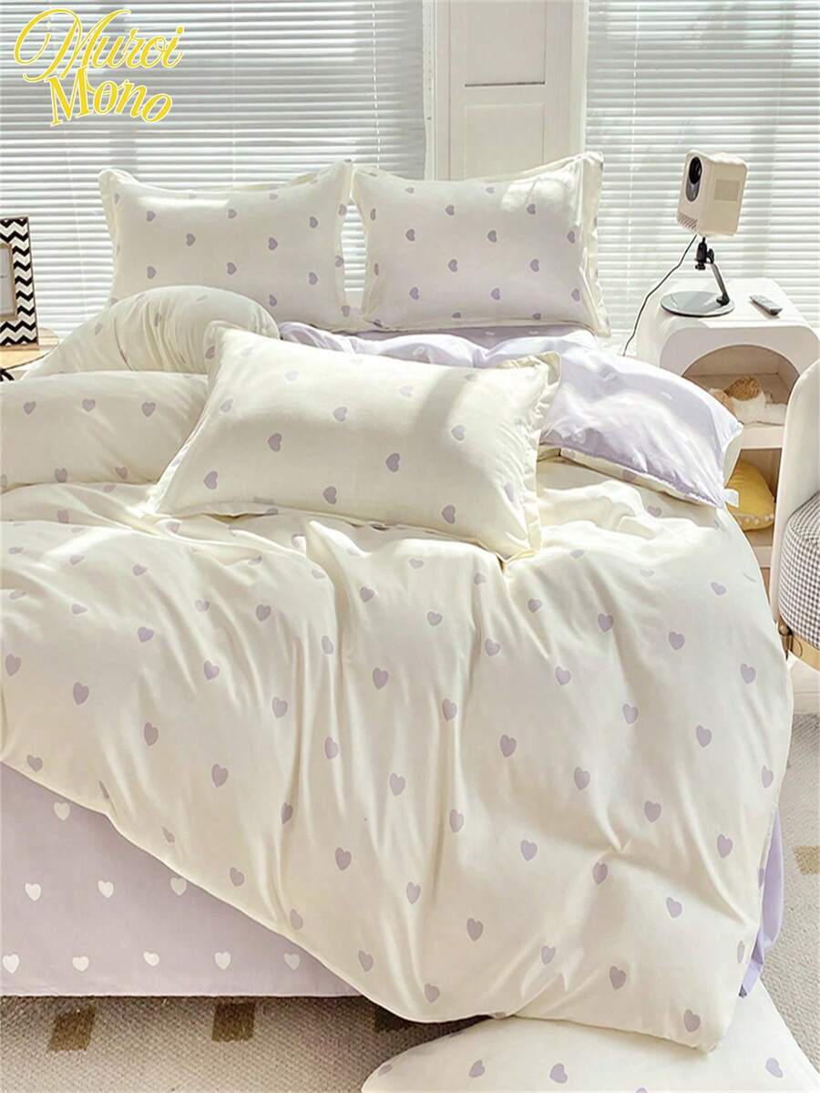 1pc Cute Polyester Heart Pattern Single Duvet Cover, Suitable For Student Dormitory, Multi-Color - Multicolor - View 1