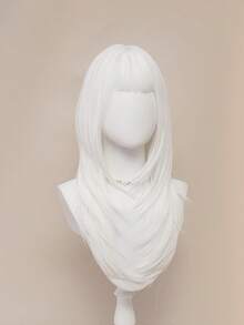 XYUNMI Sweet And Cute Christmas White Long Straight Wig 26 Inch With Bangs Wig Easy To Care Breathable Fluffy Natural Women's Heat Resistant Synthetic Fiber Wig Suitable For Daily Wear Holiday Party Wig Simple And Elegant Street Cosplay Halloween Back To School Fashion Wig