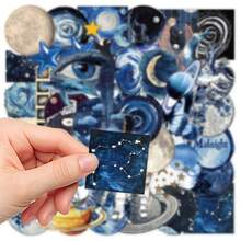 50pcs Blue Space Theme Stickers, Planet Stickers, Cartoon Stickers, Decorative Stickers, Waterproof Vinyl Stickers, Laptop Stickers Set, Skateboard Stickers, Water Bottle Stickers, Notebook Stickers - Multicolor - View 3