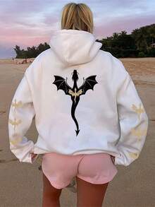 大码女式星空龙形图案卫衣 | 宽松休闲秋冬白色春季款 - 白色 - 查看 5