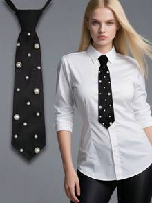 1pc New Luxury Pre-Tied Necktie, Women's Lightweight Luxury Necktie, Uniform Shirt Accessory, Niche Photography, School Style For Dress For Christmas Decor