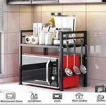 2 Tier Extendable Microwave Oven Rack Heavy Duty Kitchen Stand Storage Shelf UK - Default - View 10