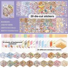 贴纸书、阳光小镇系列微缩场景书、3D卡通房屋DIY风景装饰贴纸相册、DIY拼贴装饰纸质配件、适合各种场景的笔记本贴纸、手机壳、水杯贴纸、剪贴簿日记本笔记本贴纸 - 彩色 - 查看 15