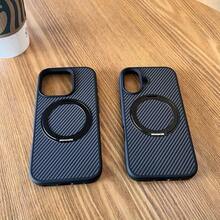 Carbon Fiber 360 ° Rotating Bracket Mobile Phone Case, Made Of TPU + PC Material, Supports Magnetic Attraction, Light Beige Texture Does Not Leave Fingerprints. Simple And High-End Fashion, Suitable For IPhone 16 Pro Max/16 Pro/16/IPhone 15 Pro Max/15 Pro/15/IPhone 14 Pro Max/14 Pro/14/IPhone 13 Pro Max/13 Pro/13 - 黑色 - 查看 6
