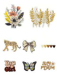 1 套 3/8 件自然风格刺绣补丁可爱卡通时尚涤纶徽章贴花 DIY 服装熨烫补丁缝纫配件布贴适用于背包、牛仔裤、夹克、T 恤、帽子、连衣裙等 - 彩色 - 查看 5