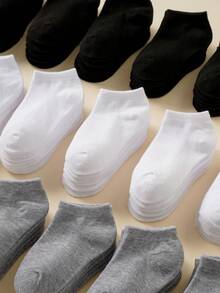 12 双儿童纯色透气休闲船袜，黑/白/灰，适合婴幼儿男孩/女孩，四季皆宜 - 彩色 - 查看 6