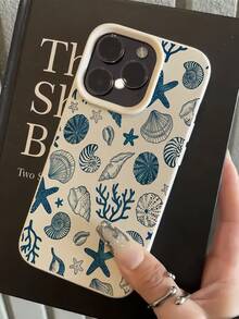 1 件白色和蓝色贝壳图案全覆盖 TPU 防震手机壳，兼容 16、15、14、13、12、11 Pro Max 及系列