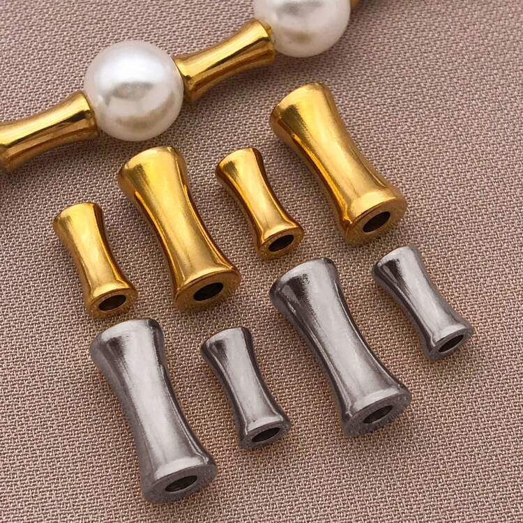 10 件不锈钢竹珠金属管珠小骨节合金银竹隔珠散珠适用于珠宝制作饰品手链项链用品 DIY 手工制作 - 彩色 - 查看 2