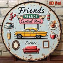 A 2D Flat 8*8inch Round Aluminum Sign Showcasing Retro Decoration Related To The TV Series "Friends" Café. It's A Classic Central Café Theme Decoration, Perfect For Decorating Living Rooms, Bedrooms, Kitchens, Restaurants, Bars, And Cafes. Wall Decoration With A Total Of 191 Characters For Room Decor,Christmas Decrotions>Table Runner,Christmas Decrotions>Table Runner,Birthday Decarations