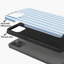 1 Unique 360 ° White And Blue Striped Pattern Printed Phone Case - Cute And Minimalist 2-In-1 Design, Drop-Resistant And Shock-Proof Full Coverage, Compatible With IPhone 16 Pro Max/16 Pro/16 Plus/16/15/14/13/12/11. Stylish And Cute - Ideal For Holiday Gifts - 藍白條紋 - 查看 6