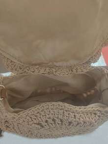 夏季草编休闲简约单肩斜挎包，适合旅行、户外、度假、海滩 - 卡其色 - 查看 5