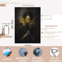 1 件无框乡村风格暗黑学院风哥特式无脸女性肖像艺术海报 - 防水帆布墙面艺术，带有黄色花束，现代经典装饰艺术风格，适用于客厅、卧室、浴室、办公室、厨房、走廊 - 独特的礼物创意，办公室艺术品，高品质印刷 - 彩色 - 查看 15