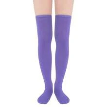 Zando Womens Stripes Thigh High Socks Thigh Highs Casual Knee High Stockings - Màu tím - Xem 4