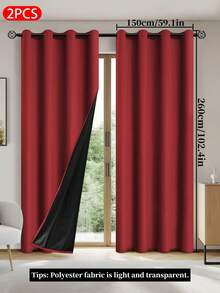 2 rèm cản sáng có lớp lót cách nhiệt, vải polyester nhẹ, thiết kế khoen trên cùng, thích hợp cho phòng khách, phòng ngủ, nhà bếp, phòng tắm, trang trí nhà cửa - Đỏ - Xem 25