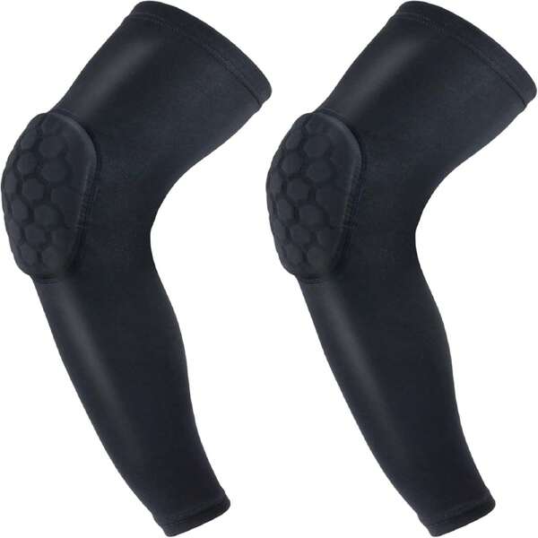 2 Pack Arm Sleeves, Honeycomb Anti Collision Padded Elbow Pads, Basketball Shooter Sleeves, Volleyball Arm Sleeves, Elastic Knee Protection Arm Pads For Youth Adult Sports Football Basketball Volleyball (Black)