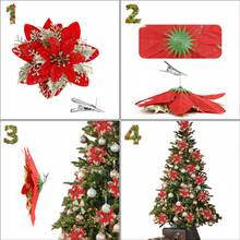 24 Christmas Red Gold Artificial Christmas Flowers Sparkling Christmas Decorations Christmas Tree Flowers With Poles And Clips For Flower Garlands Christmas Trees New Year Party Decorations Wedding, Christmas, Party, Holiday, Wedding, Scene Decoration