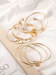 5pcs/Set Vintage Exaggerated Wide Cuff Bracelet Set, Gold Smooth Asymmetrical Bangle And Bracelets, Suitable Gift For Girlfriends And Friends.Perfect Gift For Birthdays, Holiday Gifts, And Parties. Suitable For Daily Wear And Holiday Celebrations, Suitable For All Seasons, And Is An Ideal Choice For Holiday Accessories. - 金色 - 查看 2