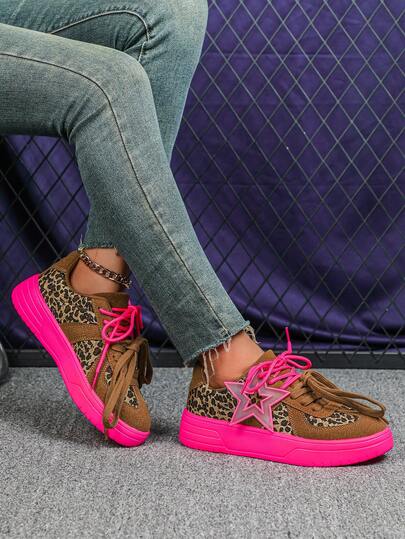 Women's Vintage Leopard Print Shoelaces, Detachable Creative DIY Decoration, Suitable For Party, Casual, Sports, Skateboarding, Comfortable Low-Top Shoes, Unique Holiday Gift