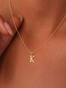 1pc Exquisite Fashion Jewelry Necklace, Stainless Steel A-Z,26 English Initials Pendant, Holiday, Suitable Women To Wear Daily Stainless Steel Letter Pendant Necklace - 黃金 - 查看 7