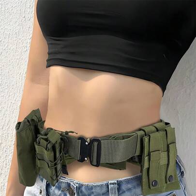 8-Piece Outdoor Multi-Functional Durable Tactical Patrol Waist Pack, Adjustable Nylon Tactical Waist Belt