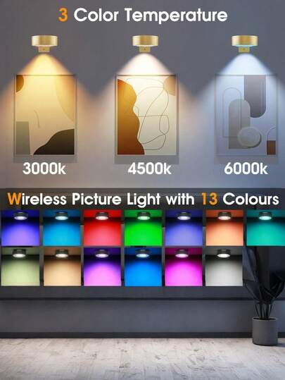 1/3/ Wireless Metal Wand Art LED Picture Lights, Lamps, Fairy Night Book Lamps Magnetic Adjustable Temperature, Timer, Remote Control Push Button view 4