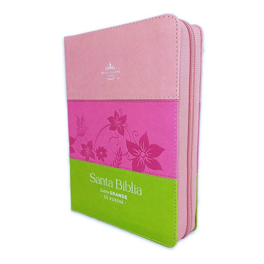 Biblia Para Mujer Con Cierre Compacta 11 Puntos RV1960 Imit Tricolor Rosa/Fucsia/Lima Con Indice - Single Book - View 1