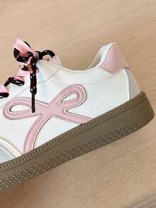 1 双女童/青少年 PU 皮革防滑鞋底时尚运动鞋，低帮休闲鞋，适合春秋季节穿着 - 粉色 - 查看 5