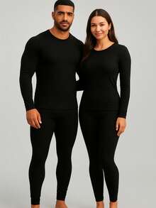 Women's Winter Thermal Set | Cold Kit Flannel Plush Lined Snow Warm Second Skin - 黑色 - 查看 1