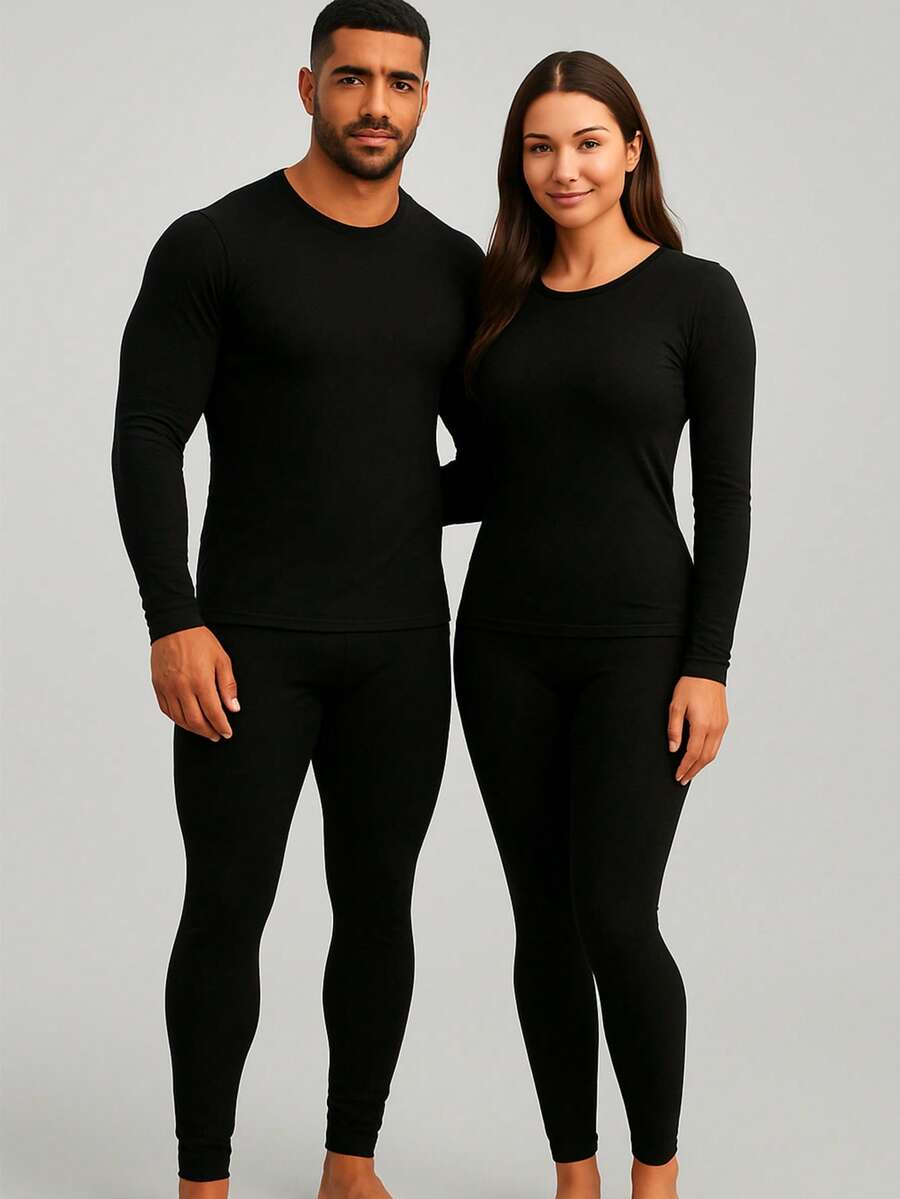 Women's Winter Thermal Set | Cold Kit Flannel Plush Lined Snow Warm Second Skin - 黑色 - 查看 1