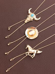 1pc Western Cowboy Style Turquoise Adjustable Snake Chain Necklace With Bull Head Pendant, Unisex - Necklace - View 1