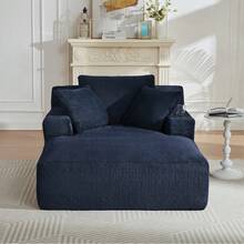 LUCKHAO 49" Chaise Lounge Indoor, Oversized Chaise Lounge Chair With 3 Comfy Pillows For Living Room Bedroom, Wide Arms Corduroy Fabric High-Density Foam No Assembly Required - 藏蓝色 - 查看 7