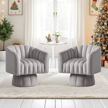 KORSER Swivel Accent Chair,360°Swivel Barrel Chair, Modern Swivel Chair With Velvet Fabric, Mid-Century Swivel Chair With Wide Upholstered, Round Swivel Armchair For Living Room, Lounge, Bedroom - 灰色 - 查看 7