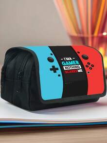 1 Pc Game Machine Theme Pencil Bag, Large Capacity Double-Layer Flip Pencil Bag, Double-Layer Zipper Design, Polyester Material, Suitable For Students' School Use, Desktop Stationery Storage,Case - Multicolor - View 1