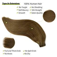 Jessie's Selection 20pcs/Pack 50g Tape In Hair Extensions Skin Weft Remy Silky Straight Seamless Invisible Tape Adhensive Human Hair Extensions For Volume Add Length Luxury Quality Affordable Cost Salon Quality, Perfect For Graduation, Anniversary, And Holiday Hairstyles, Holds Up Well (#6 Ash Brown) - S8 - 查看 3