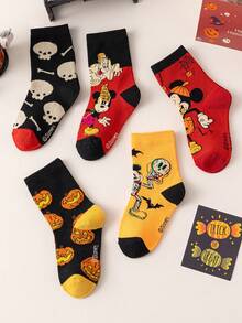 Disney 5 双儿童袜子，骷髅、米老鼠、南瓜万圣节恶棍，新年礼物袜，卡通圣诞新年人物袜子，新奇袜子，儿童袜子 - 彩色 - 查看 4