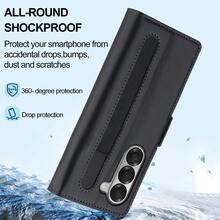 OUKNOEO Fashion Business Faux Leather Phone Case, Compatible With Samsung Galaxy Z Fold 7 6 5 4 3, With Pen Slot And 3 Card Slots, Anti-Theft Plush Wallet Style Protective Cover - Black - View 3