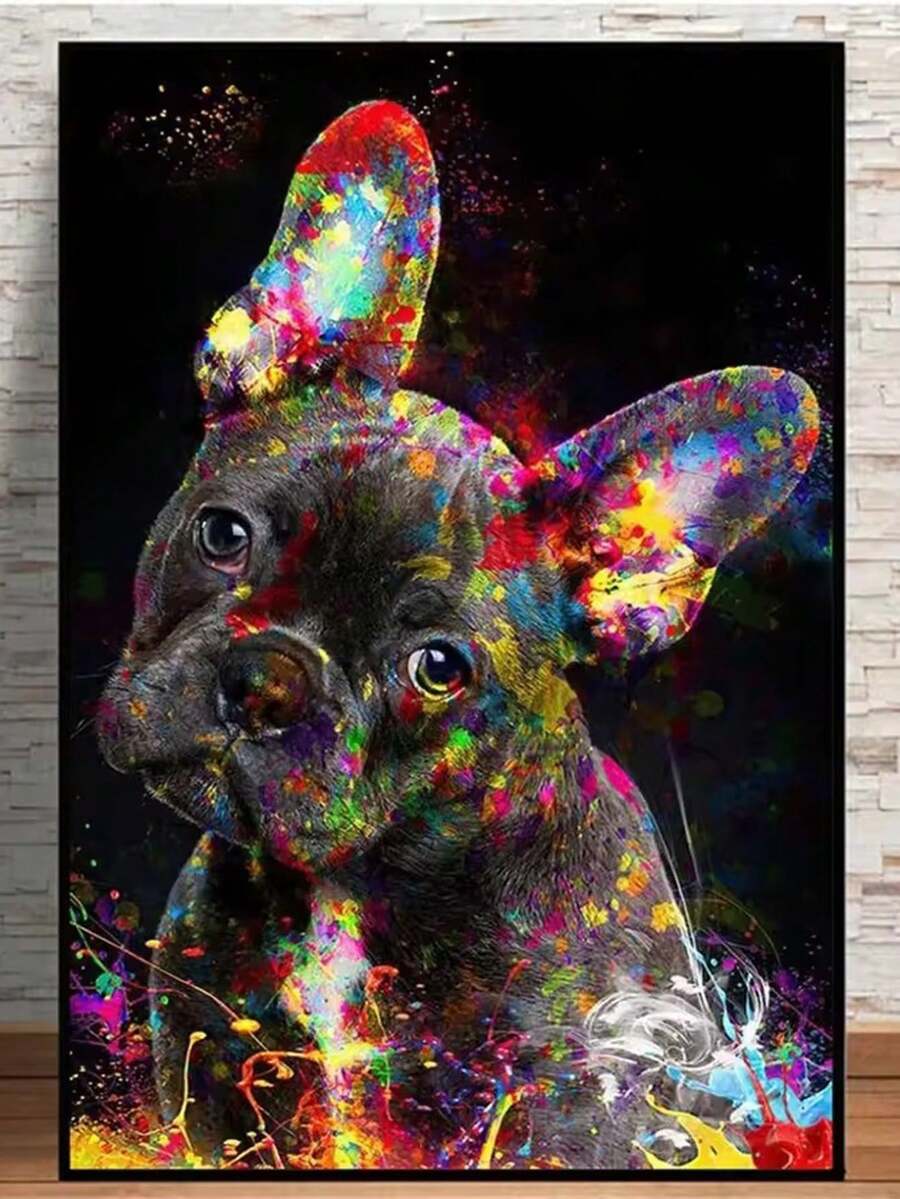 5D钻石画涂鸦艺术法国斗牛犬全钻刺绣十字绣套件DIY钻石马赛克宠物狗动物家居装饰 - 彩色 - 查看 1