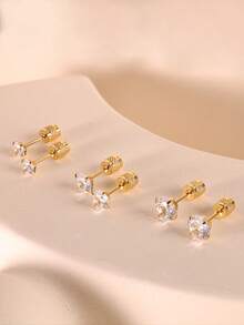 1Pair 18K Gold Plated Screw Back Stud Earrings For Women,Tiny Unisex Hypoallergenic Cartilage Earrings,Screw On Double Round Cubic Zirconia Dainty Helix Earrings For Men, Women, Girls ( Gold/Silver/Black Color 2mm/3mm /4mm/5mm/6mm) Valentines And Mardi Gras Earrings