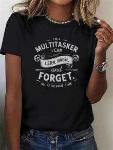 Women's Funny Multitasker Graphic T-Shirt - Lightweight Breathable Everyday Tee - Black Shirt With White Text - Machine Washable Casual Summer Outfit For Women - Perfect Gift For Hardworking Ladies - 黑色 - 查看 1