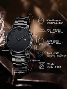 4pcs/Set Men's Casual Business Roman Scale Calendar Quartz Watch, Bracelet, Cross Necklace, Ring Jewelry Set, Suitable For Daily Wear