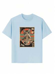 Tween Girls' Casual Graphic Print Crew Neck Short Sleeve T-Shirt, Summer Top - Baby Blue - View 3