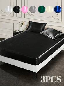 2/3 件套奢华缎面床笠套装、床上用品、丝滑触感床垫保护套（无填充物）、适用于卧室的亲肤舒适床笠、纯色缎面床笠套装、凉爽透气的床上用品、柔软丝滑的极简主义风格床单、适用于大号双人床、特大号双人床、全尺寸、可机洗、1 件床垫套和 1/2 件枕套、完美的节日礼物、秋季装饰、房间装饰、返校、学校用品